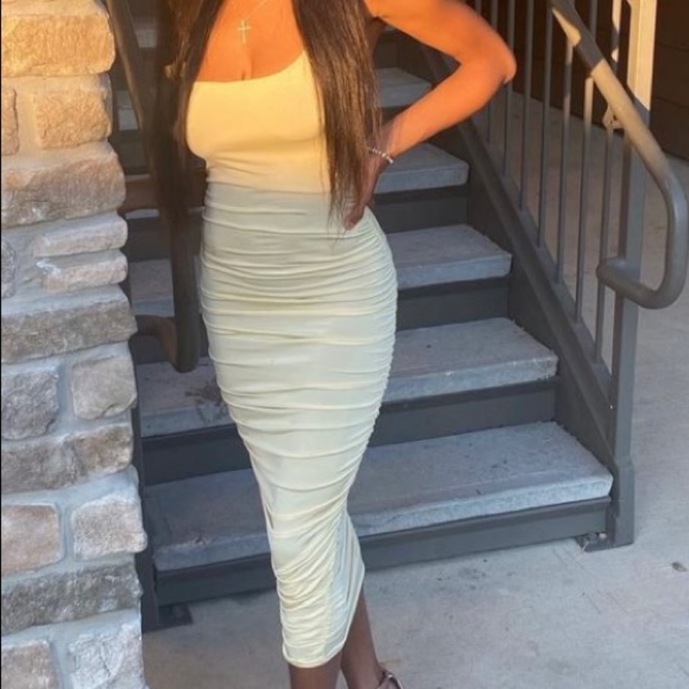 Beige Slinky One Shoulder Chain Midaxi Dress